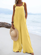 Women Clothing Summer Jumpsuit Ethnic Solid Color Wide Leg Jumpsuit Bella Mia