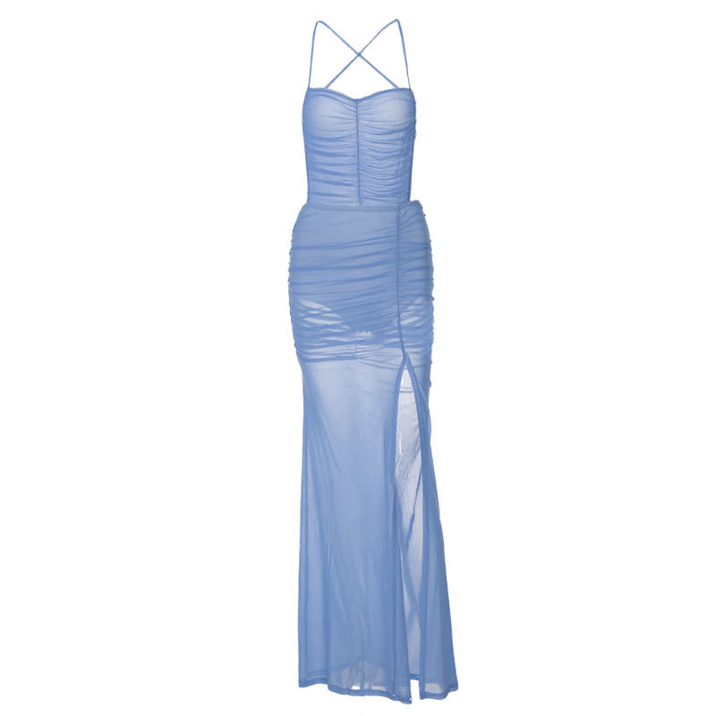 Spring Summer Popular Women Clothing Sling Solid Color Backless Slit Dress Delivery Bella Mia