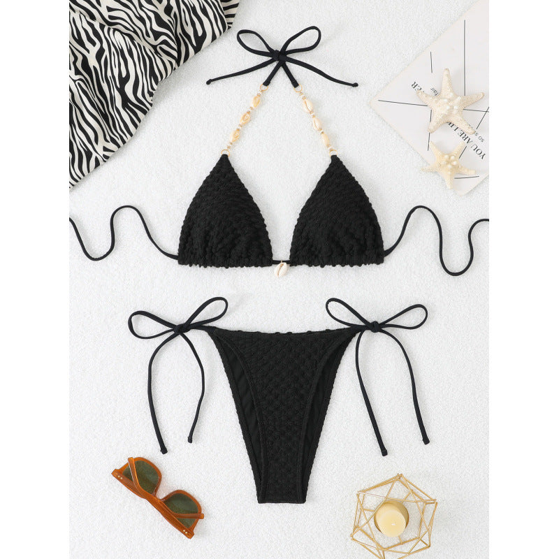 Solid Color Split Swimsuit Bikini High Grade Backless Deep V Plunge Sexy Wind Strap Design Three Point Bella Mia
