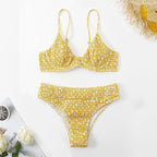 Sexy Printed Steel Bracket Beach Split Bikini High Waist Special Fabric Swimsuit Swimwear Women Bella Mia