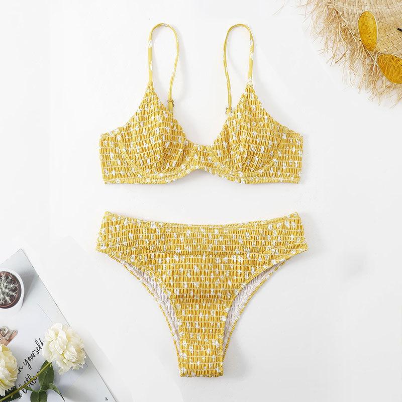 Sexy Printed Steel Bracket Beach Split Bikini High Waist Special Fabric Swimsuit Swimwear Women Bella Mia