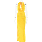Summer Sexy V neck Halter Backless Dress Solid Color Split Dress Bella Mia