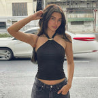 French Adjustable Buckle Lace up Top for Women Spring Sexy Backless Solid Color Tube Top Vest Bella Mia