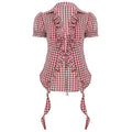 Red Plaid Overshirt Women Clothing Pleated Stringy Selvedge Lace up Puff Sleeve Short Sleeve T shirt Bella Mia