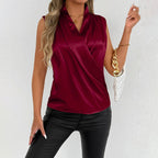 Women Clothing Summer Satin Shirt Women Light Luxury Satin Artificial Silk Shirt Sexy Top Bella Mia