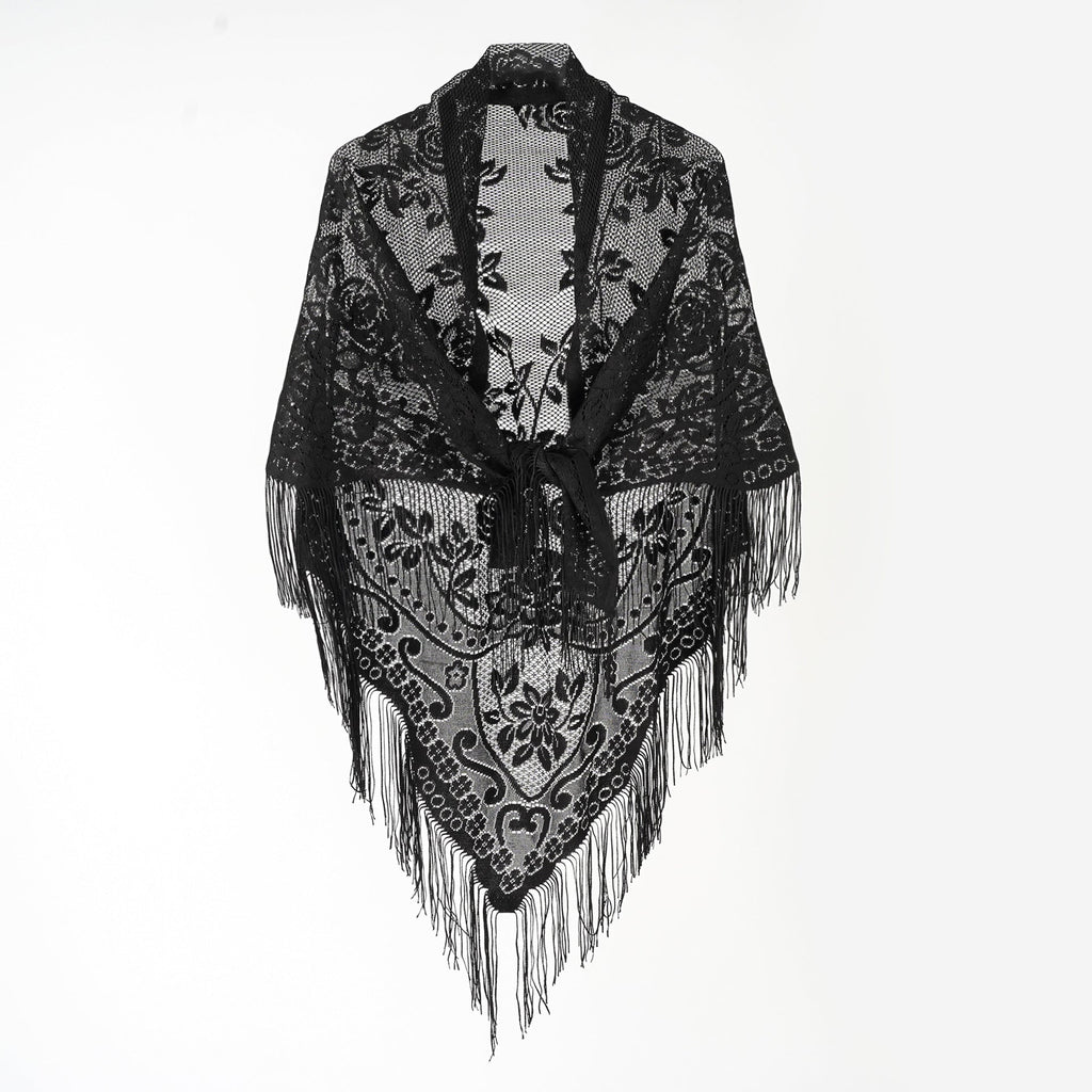 Nylon Hollow Out Cutout Breathable Tassel Triangle Shawl Women Scarf Bella Mia