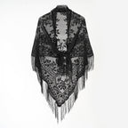 Nylon Hollow Out Cutout Breathable Tassel Triangle Shawl Women Scarf Bella Mia