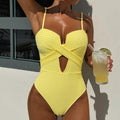 Bikini Yellow Bars Hollow Out Cutout out Strap One Piece Swimsuit