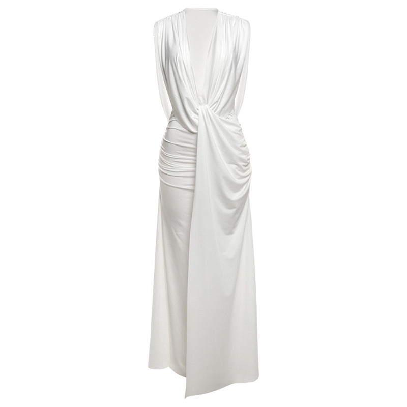 Summer Women Clothing Sexy Deep V Plunge neck High Waist Sheath Solid Color Dress Women Bella Mia