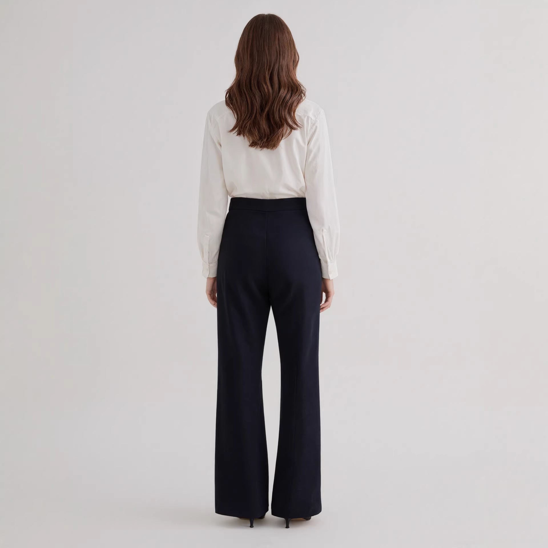 Women Trousers Elegant Office All Matching Irregular Waistline Design Micro Elastic Straight Work Pant