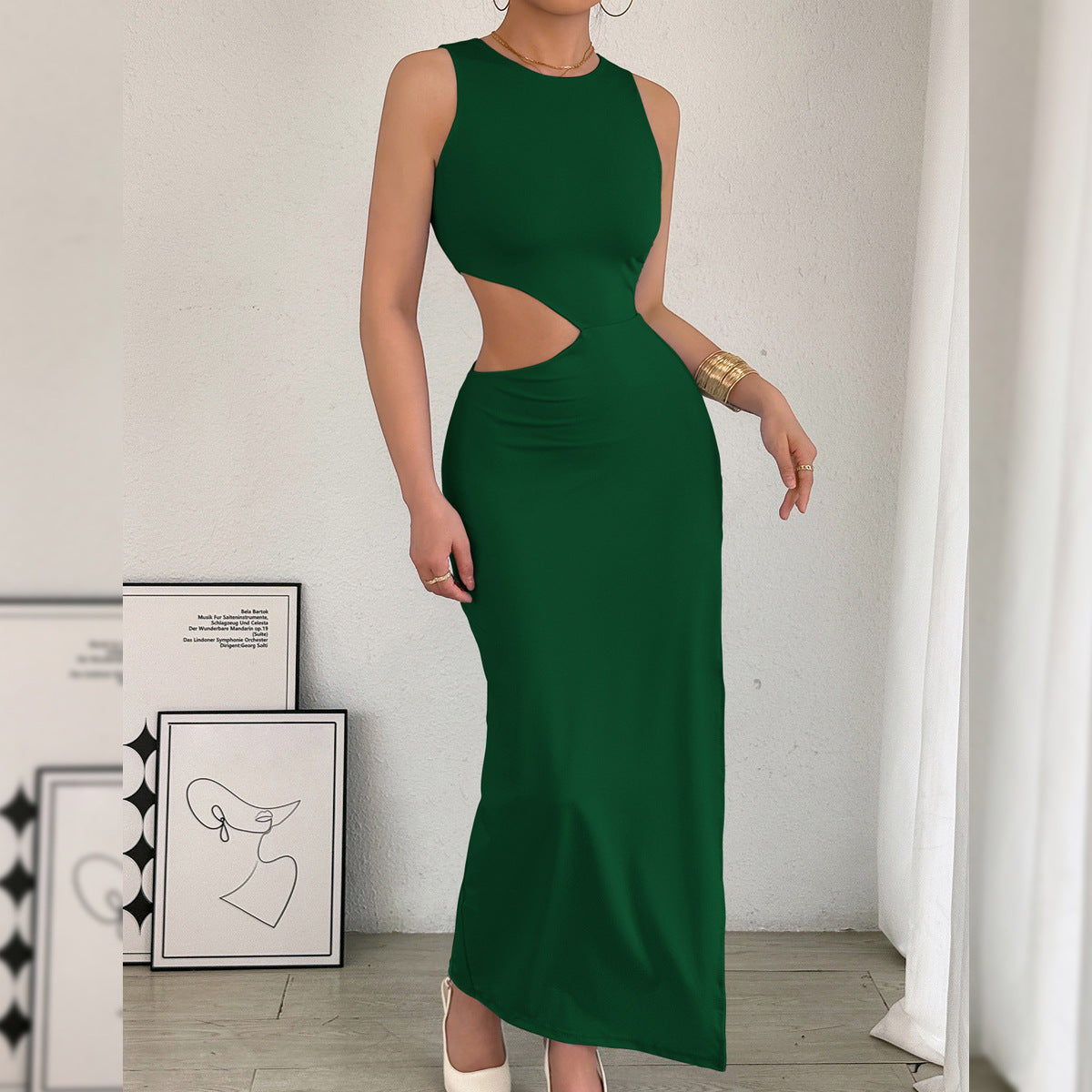 Arrival Maxi Dress Women Sleeveless Hollow Out Cutout Slit Maxi Dress
