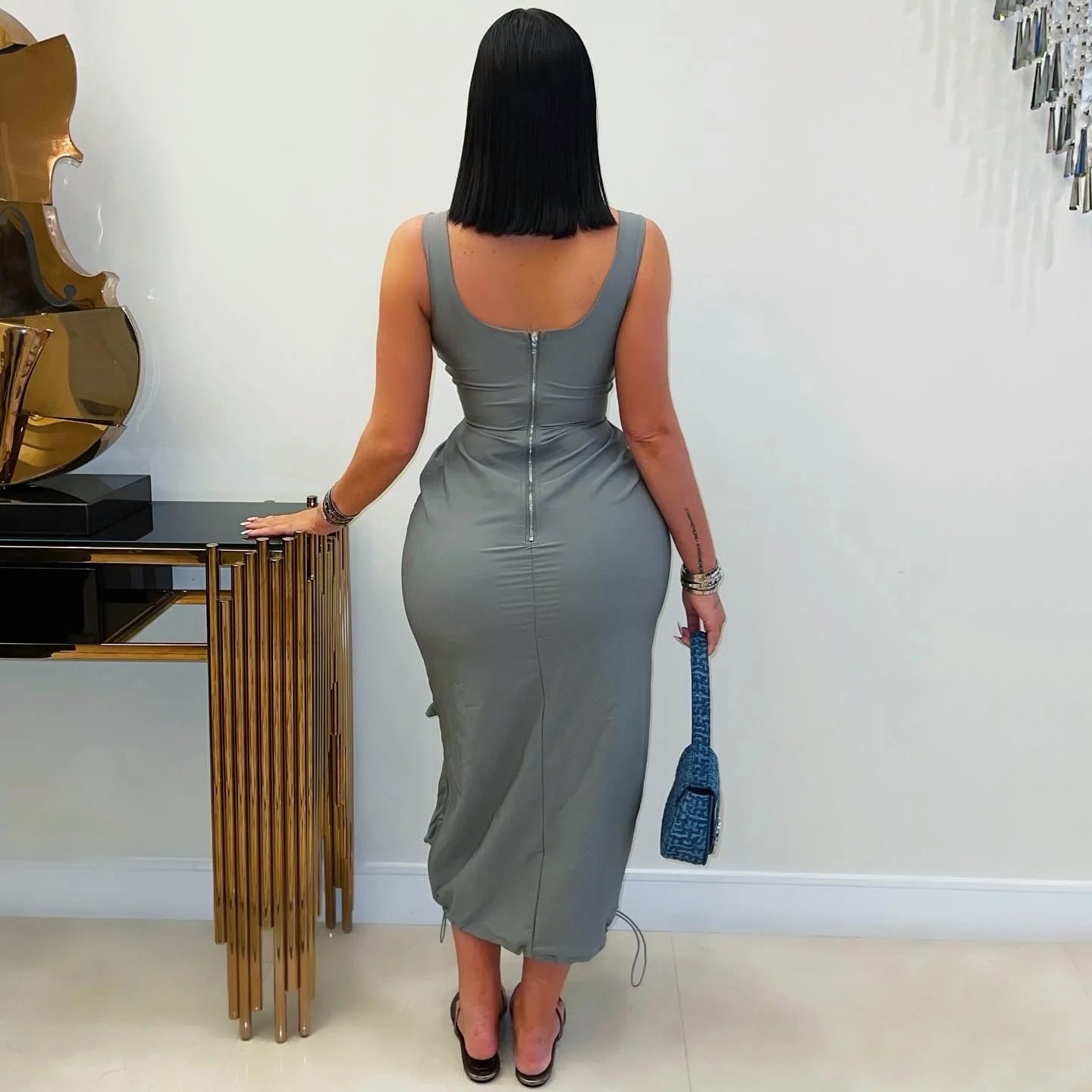 Women Elegant Casual Cargo Large Pocket Vest Dress Bella Mia