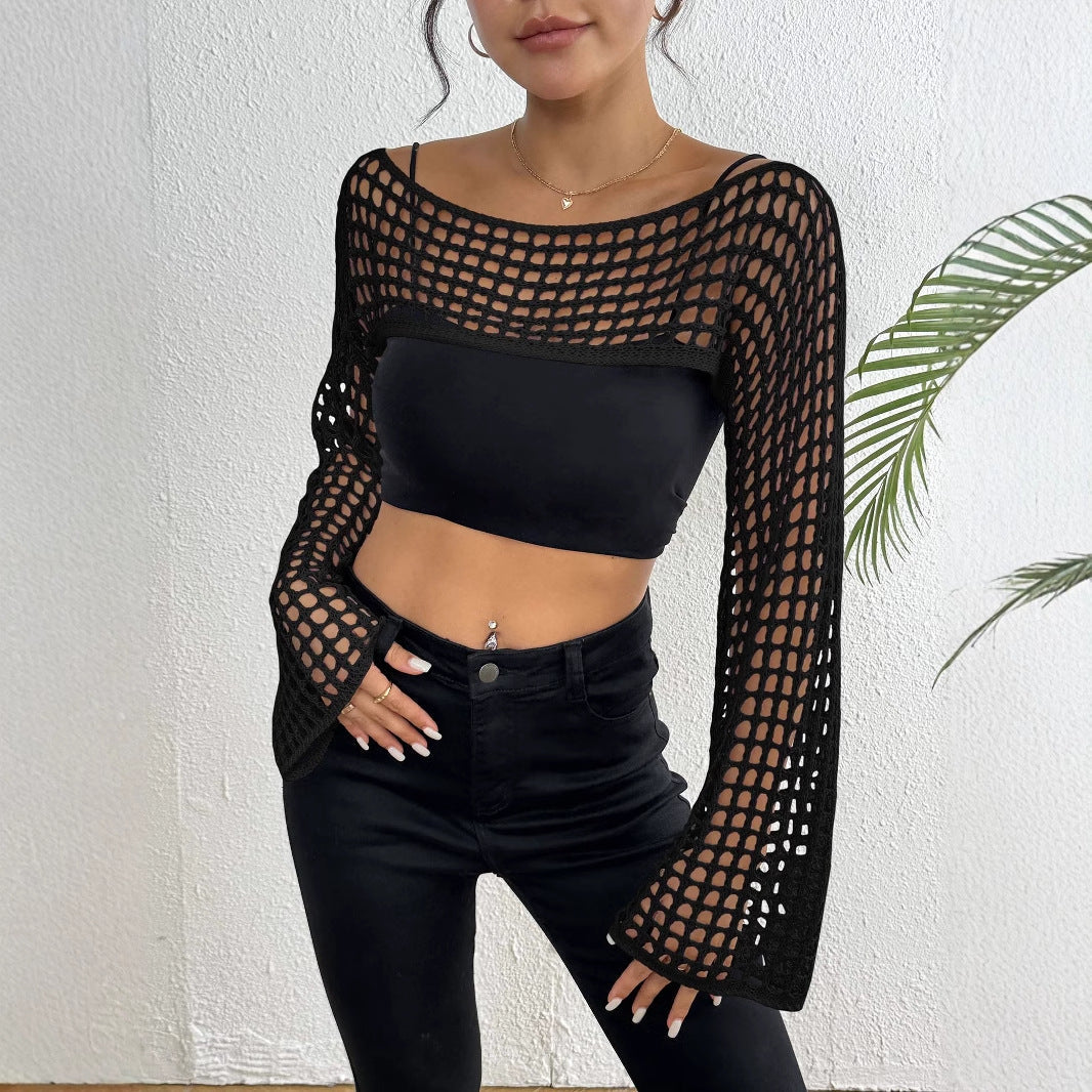 Spring Summer Beach Cover-up Women Clothing Short Top Casual off Neck Woven Shirt Short Top