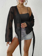 Women Cardigan Clothing Spring Summer Lace up Bow Bell Sleeve Mechanism Shirt Beach Cover Up Bella Mia