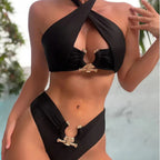 Women Seperated Swimwear Solid Color Cross Halter Sexy Bikini Swimsuit Bella Mia
