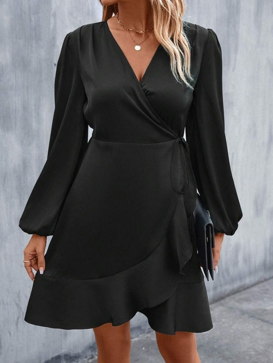 V neck Dress Satin Waist Tight Low Cut Casual Midi Dress Sweet Women Clothing Bella Mia