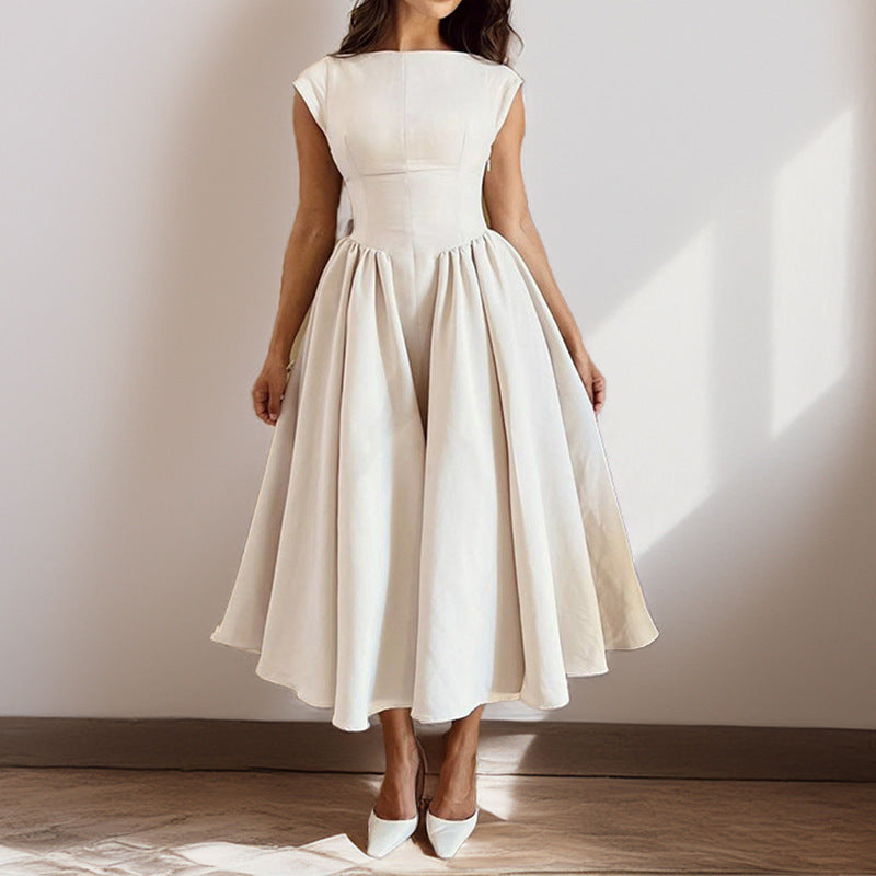 Spring French Sexy Elegant Waist Slimming Sleeveless Back Hollow Out Cutout Dress Bella Mia