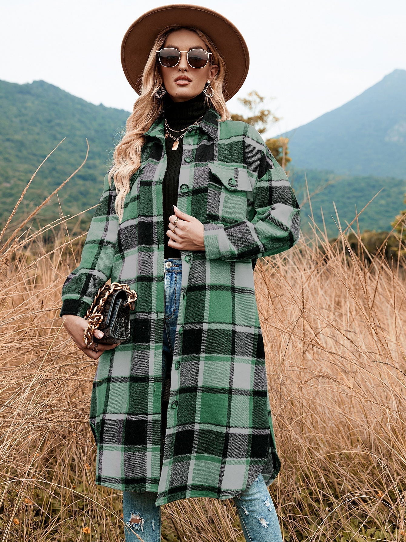 Autumn Winter Women Plaid Trench Coat Bella Mia