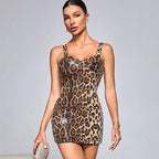 Sexy Leopard Print Sequin Sling Dress Short Dress Women Clothing Dress Bella Mia