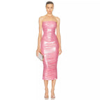 Fluorescent Dress Sexy Party Tube Top Pleated Dress Women Clothing Bella Mia