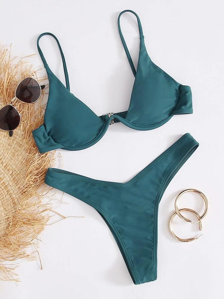 Sexy Bikini Split Gathering Steel Bracket Solid Color Swimsuit Women Bella Mia