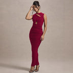 Autumn Winter Women Clothing Elegant Pleated Slim Sleeveless round Neck Sheath Dress Bella Mia