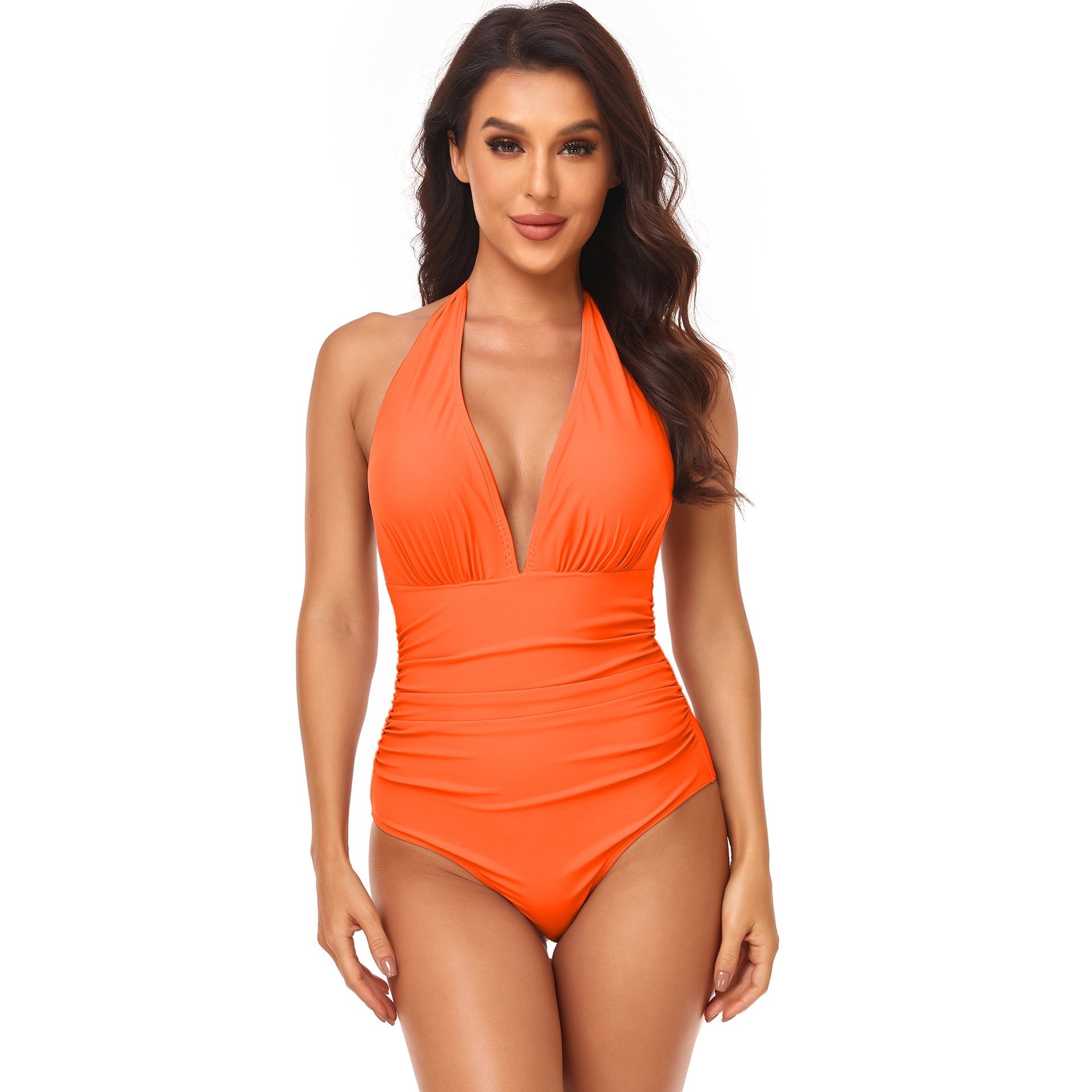 Solid Color One Piece Swimsuit Pleating Halter Swimsuit Popular One Piece Swimsuit Bella Mia