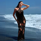 Solid Color Sexy Cutout Halter Beach Cover up Bikini Swimsuit Beach Dress Women Bella Mia