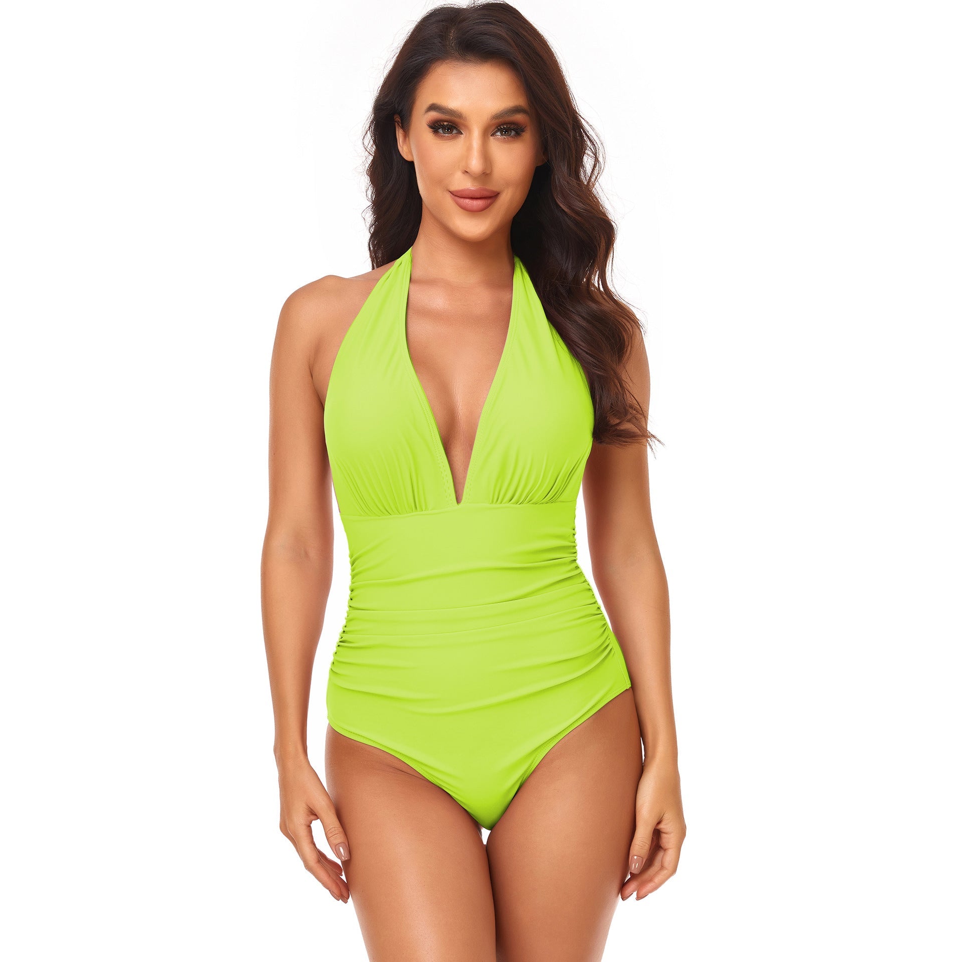 Solid Color One Piece Swimsuit Pleating Halter Swimsuit Popular One Piece Swimsuit Bella Mia