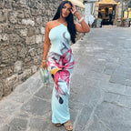Women Clothing Printing Dress Sexy Halter Sleeveless Casual Vacation Trendy Dress Bella Mia