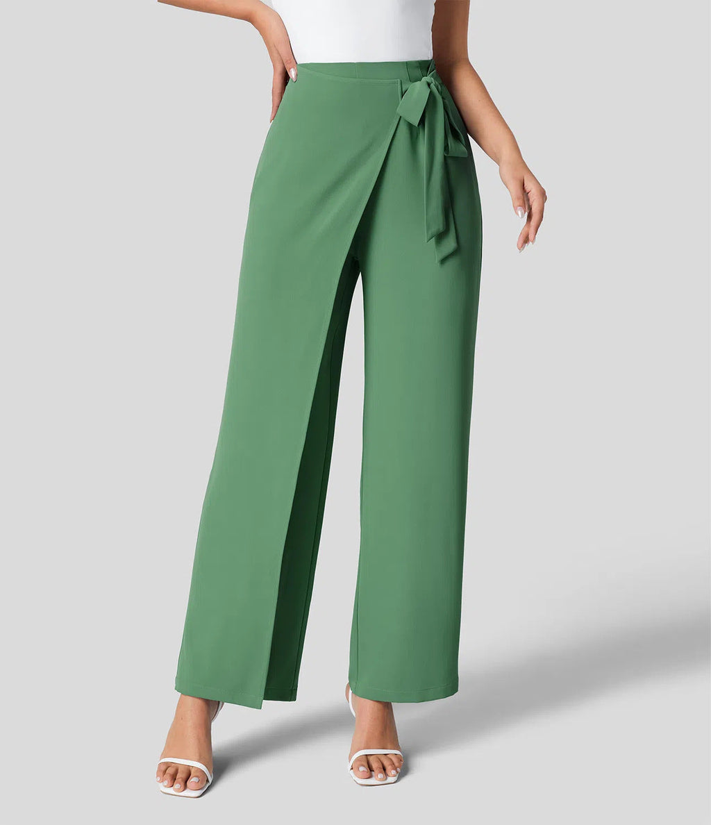 Workwear Women Work Pant Casual Texture Wide Leg Professional Trousers Belt Pants Bella Mia