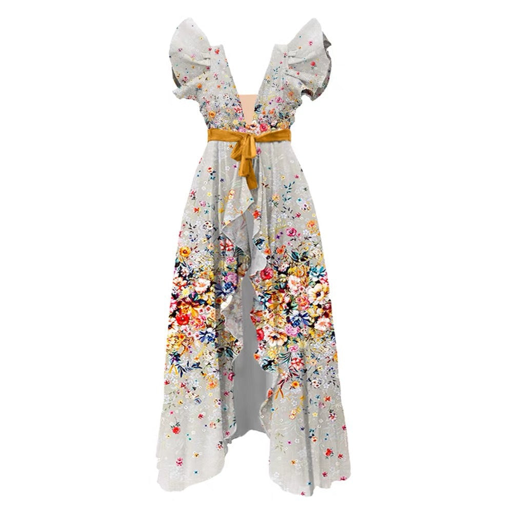 Bow Printing One Piece Women Swimwear French Retro Cover Belly Slimming Swimsuit Bella Mia