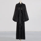 Niche High Grade Maxi Dress Autumn Winter Design Batwing Sleeve Lace up Dress Women Bella Mia