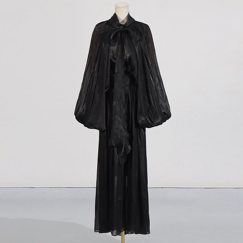 Niche High Grade Maxi Dress Autumn Winter Design Batwing Sleeve Lace up Dress Women Bella Mia