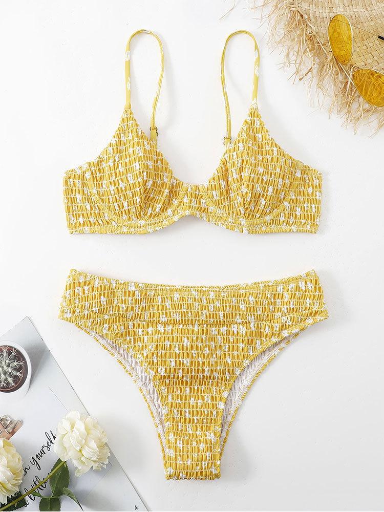 Sexy Printed Steel Bracket Beach Split Bikini High Waist Special Fabric Swimsuit Swimwear Women Bella Mia