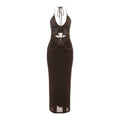 Women Clothing Summer Sexy Halter Lace up Hollow Out Cutout Rhinestone Chain Slim Fit Dress Women Bella Mia