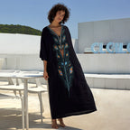 Cotton Printing Vacation Loose Maxi Dress Beach Jacket Maxi Dress Bikini Cover up Blouse Bella Mia