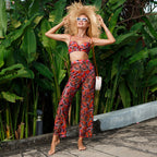Summer Seaside Vacation Sexy Swimsuit Tube Top Palm Leaf Split Swimsuit Three Piece Suit Bella Mia
