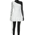 Women Autumn Shoulder Sleeve Ruffles Streamer Long Sleeve Short Dress Bella Mia