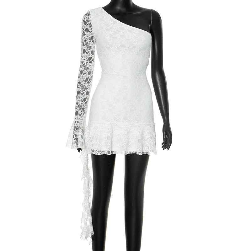 Women Autumn Shoulder Sleeve Ruffles Streamer Long Sleeve Short Dress Bella Mia