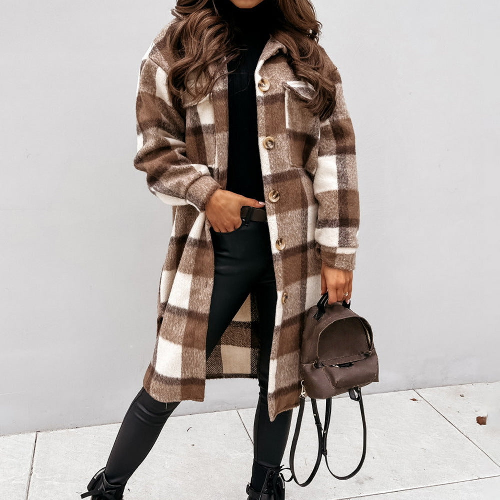Autumn Winter Long Single Breasted Collared Shacket Woolen Coat Bella Mia