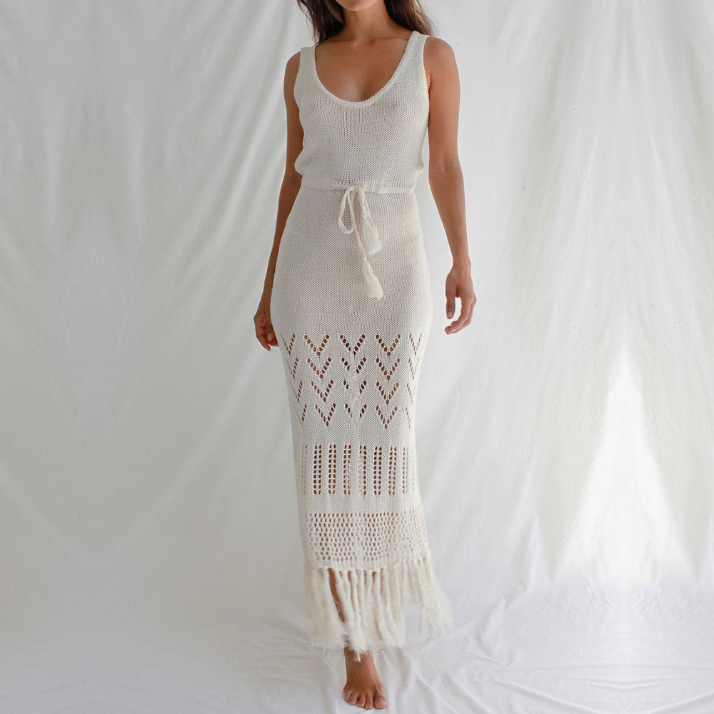 Sunscreen Beach Dress Hollow Out Cutout out Strap Women Maxi Dress with Tassel Bikini Swimsuit Blouse Bella Mia