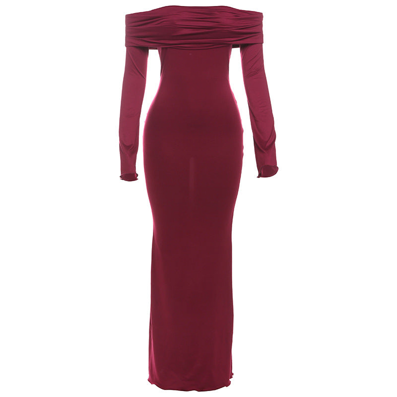 Winter Women Clothing Elegant off Shoulder High Waist Slim Dress Bella Mia