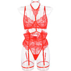 Sexy Three Piece Summer Lace Eyelash Lace Stitching with Halter Foot Ring Bella Mia