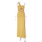 Summer Women Clothing Solid Color One Shoulder Sexy Cutout Pleated Slim Fit Dress Bella Mia