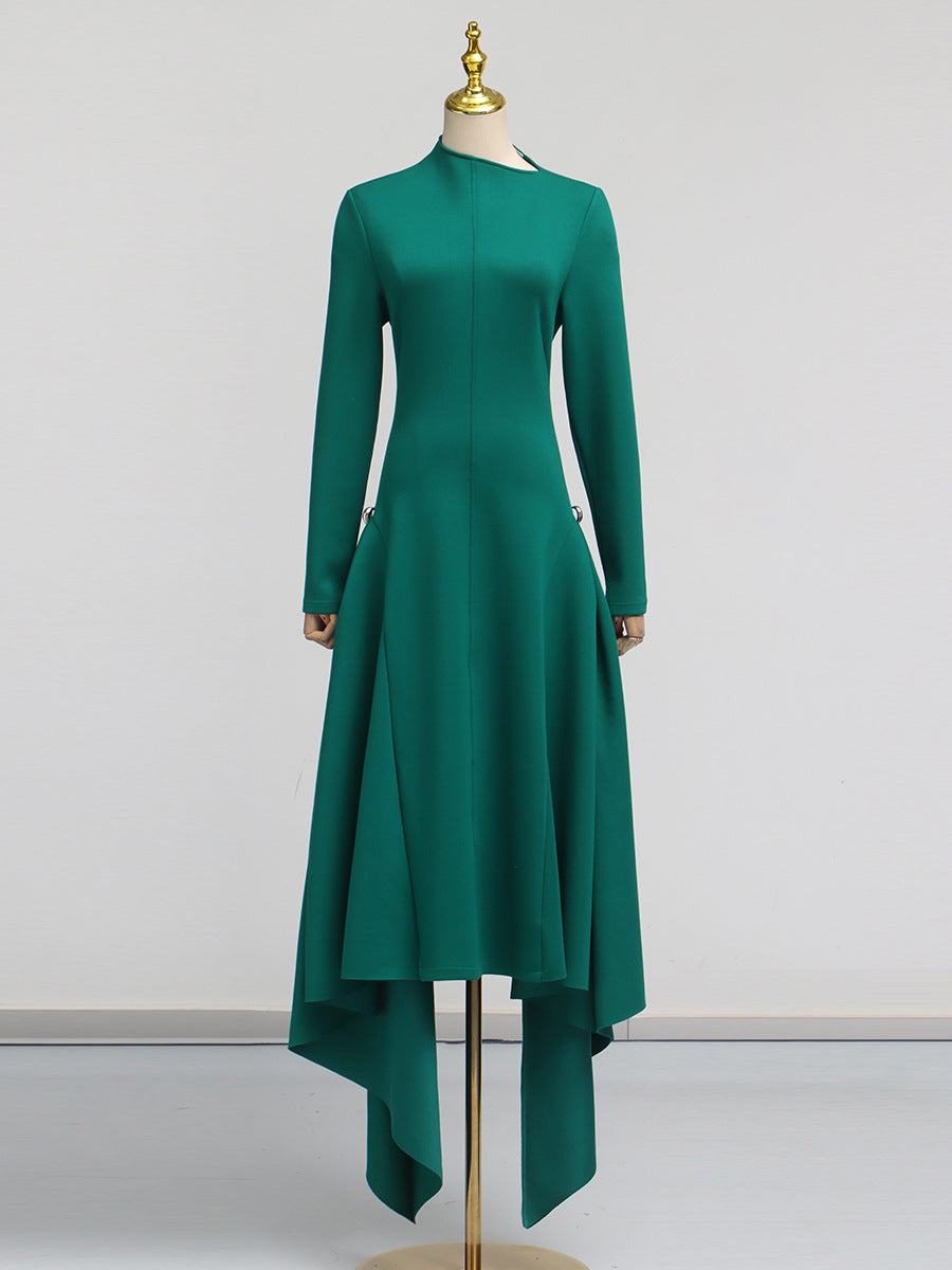 Simple Solid Color Dress Spring High Grade Waist Slimming Irregular Asymmetric Dress Women Bella Mia