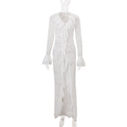 Women Clothing Autumn Sexy Hollow Out Cutout out Solid Color Stringy Selvedge Irregular Asymmetric Bell Sleeve Dress Bella Mia