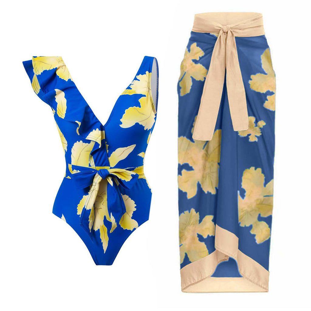 Sexy Swimsuit Women Vintage Ruffled Swimsuit Bikini Chiffon Beach Skirt Set Bella Mia