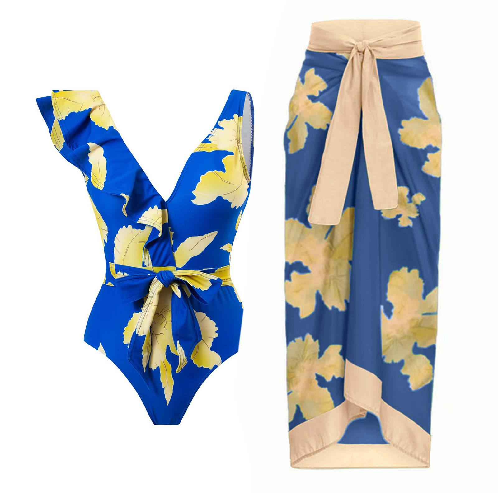 Sexy Swimsuit Women Vintage Ruffled Swimsuit Bikini Chiffon Beach Skirt Set Bella Mia