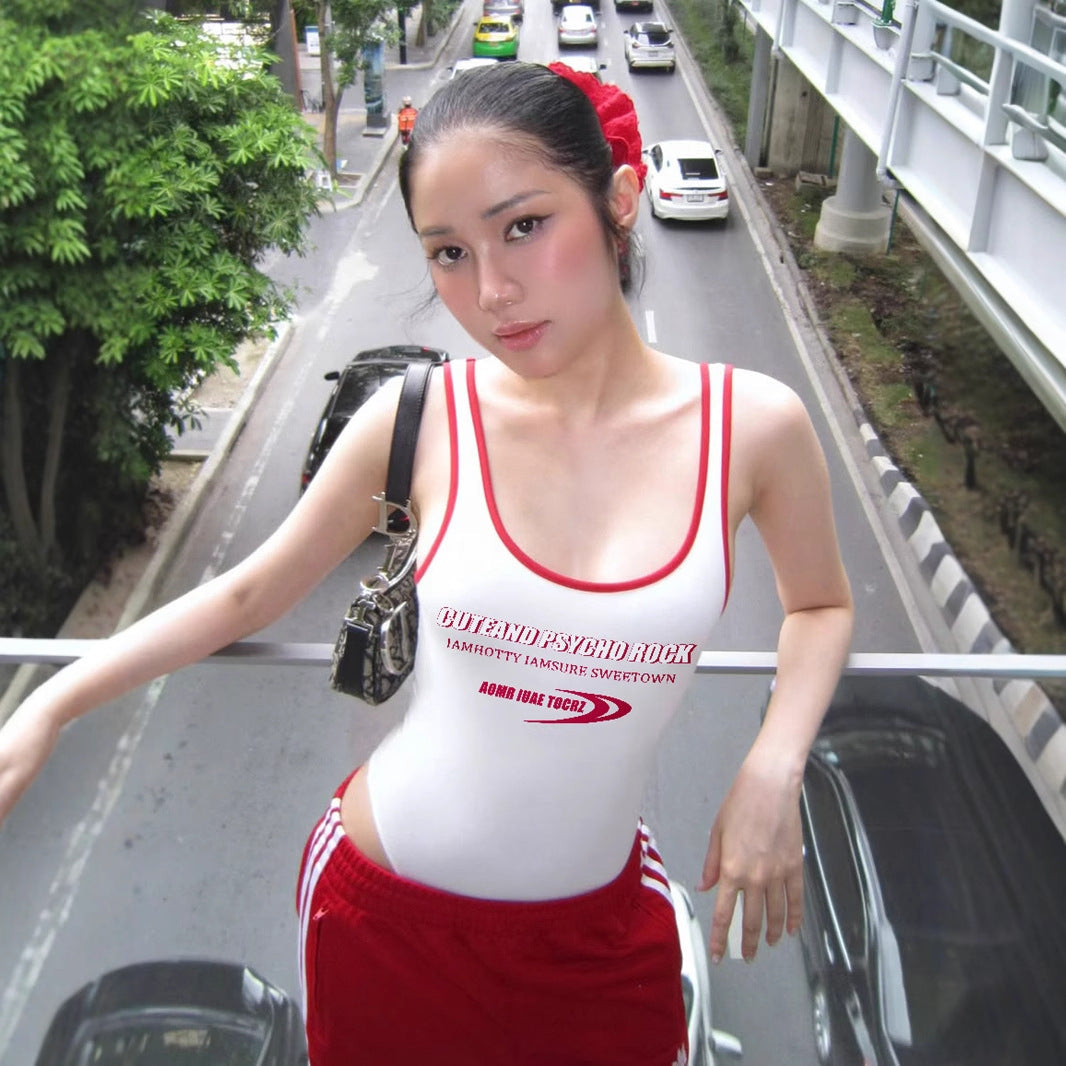 Street Letters Multicolor Printing Sling Body Shaping Corsets Sexy U Collar Backless Shaping Top Bella Mia